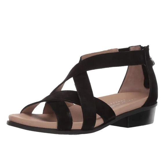 Bettye Muller Black Leather Banyan Strappy Sandal Zipper Back - Picture 1 of 14